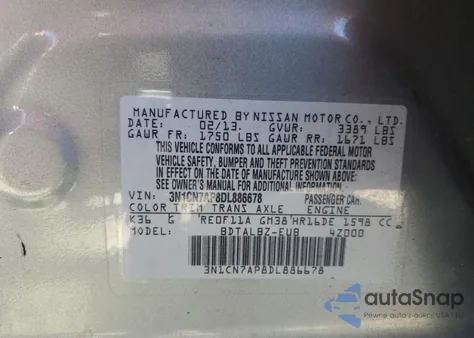 2013 Nissan Versa S from USA, damaged, VIN 3N1CN7AP8DL886678